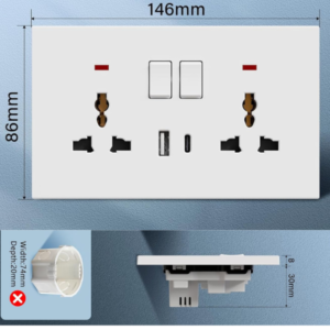 DOUBLE MF SWITCH SOCKET+USB+ TYPE-C