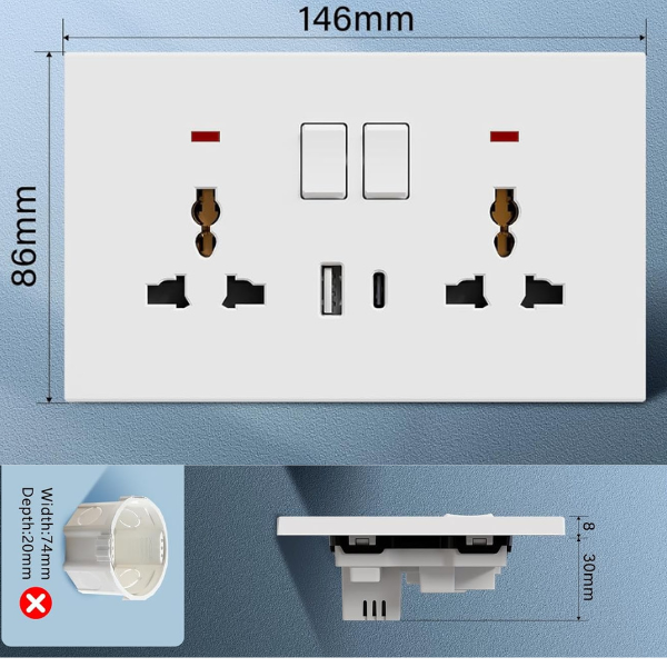 DOUBLE MF SWITCH SOCKET+USB+ TYPE-C